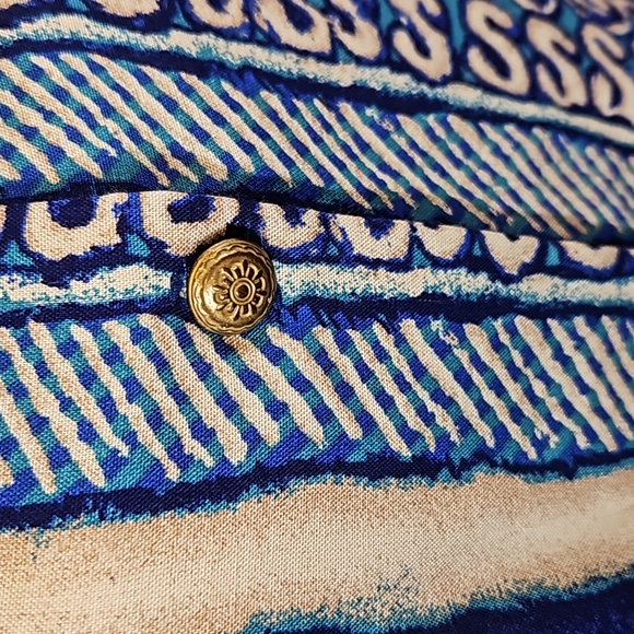 VINTAGE KATHY LEE BLOUSE PLUS 16W BLUE AQUA GOLD BUTTONS SHOULDER PADS TOP - Picture 4 of 8